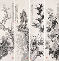 黄山寿 四君子图 镜心